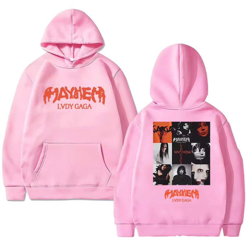 High Quality Lady Gaga 2025 New Album Mayhem Graphics Black Hoodie Unisex Vintage Casual Streetwear Men Women Fleece Sweatshirt
