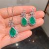 Simulation Paraiba Blue Noblewoman Pendant Emerald Bride Vintage Jewelry Necklace Earring Set