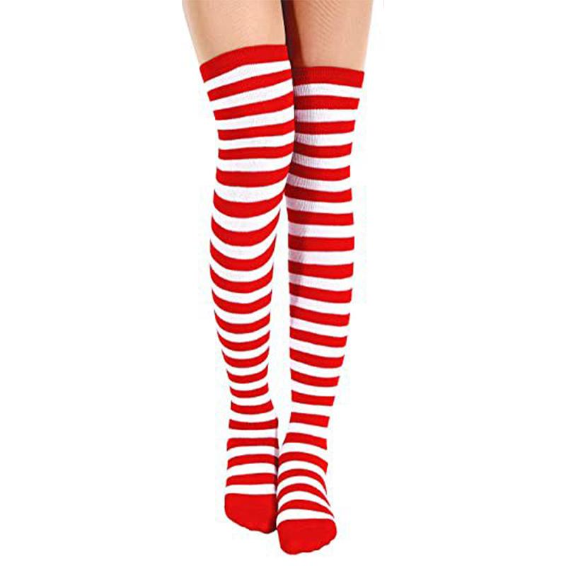 Knee Long Striped Socks Christmas Elf Socks Kids Women Thigh Stocking Cosplay