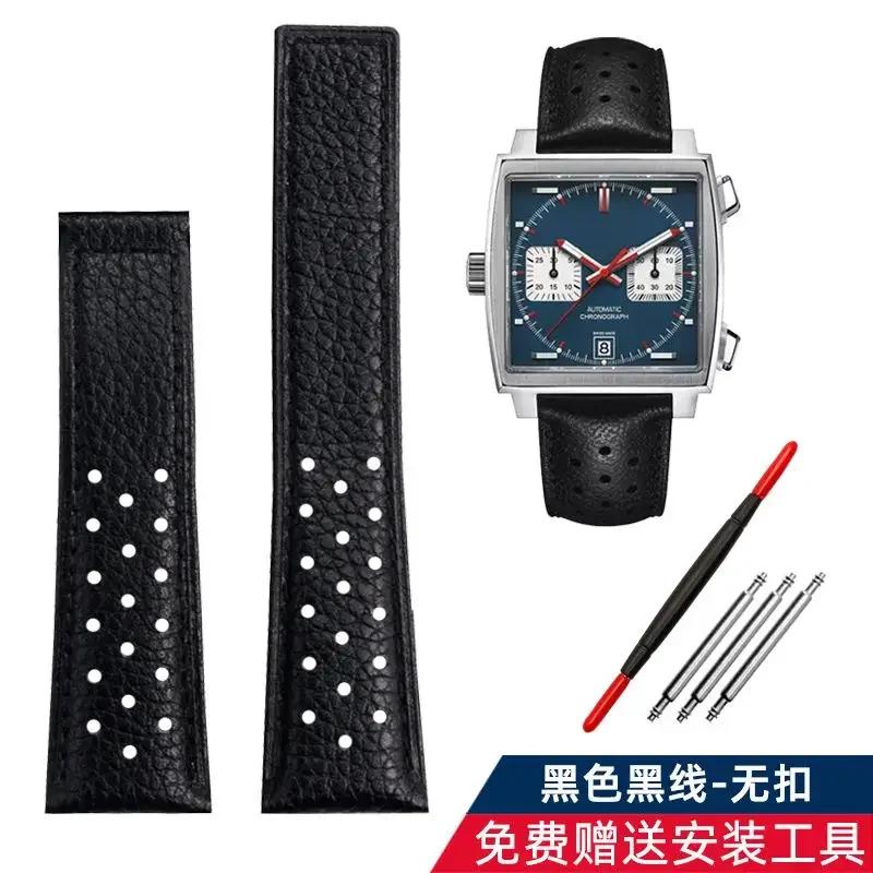 Genuine Leather Watch Band For TAG Heuer MONACO CARRERA CAW211R/P Watchband lychee print cowhide Strap men's Bracelet 22mm