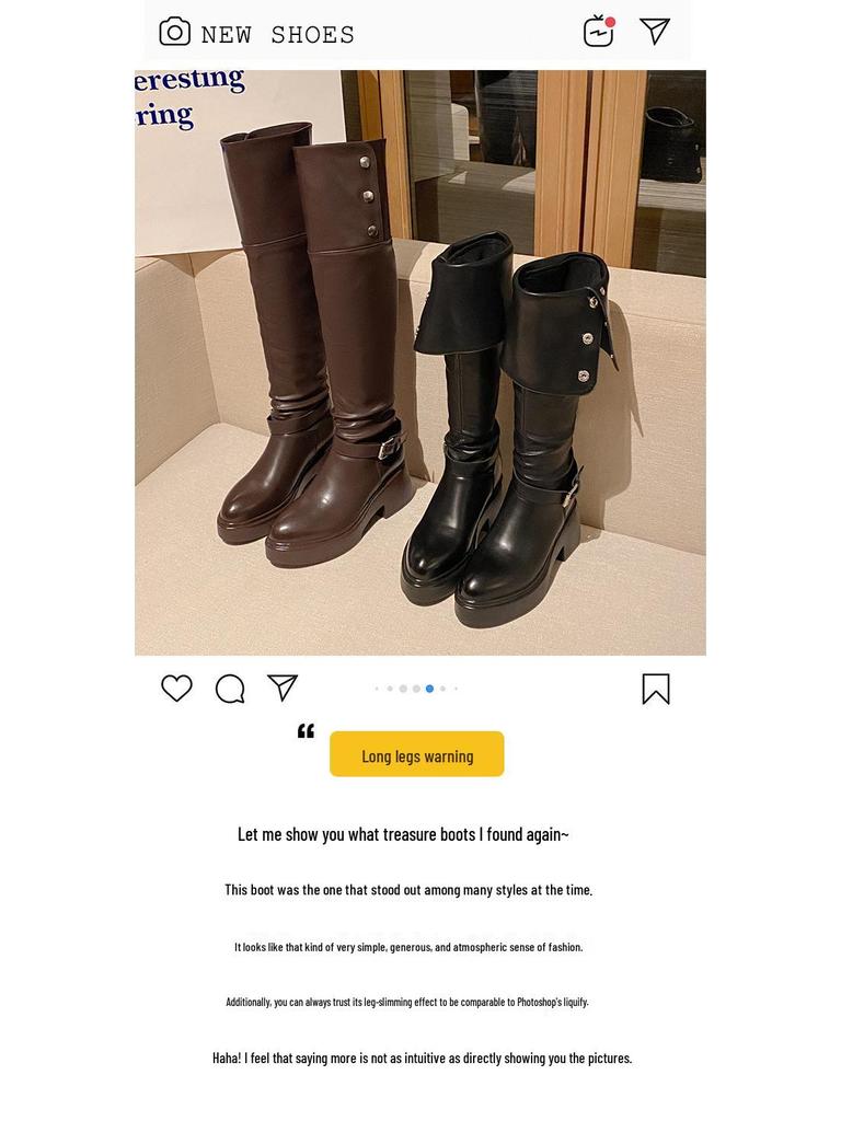 Women's Chunky Heel Over-the-Knee Slouchy Boots with Buckle and Fold-Down Collar