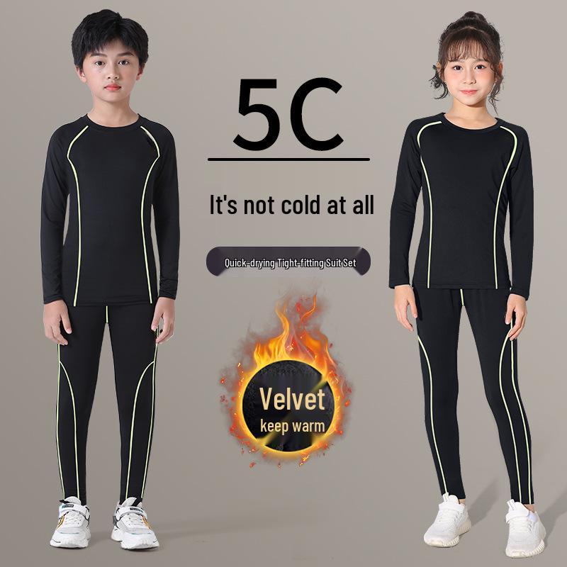 

Kids Winter Quick-Dry Basketball Base Layer - Warm Velvet Innerwear for Boys Sports Training 160cm