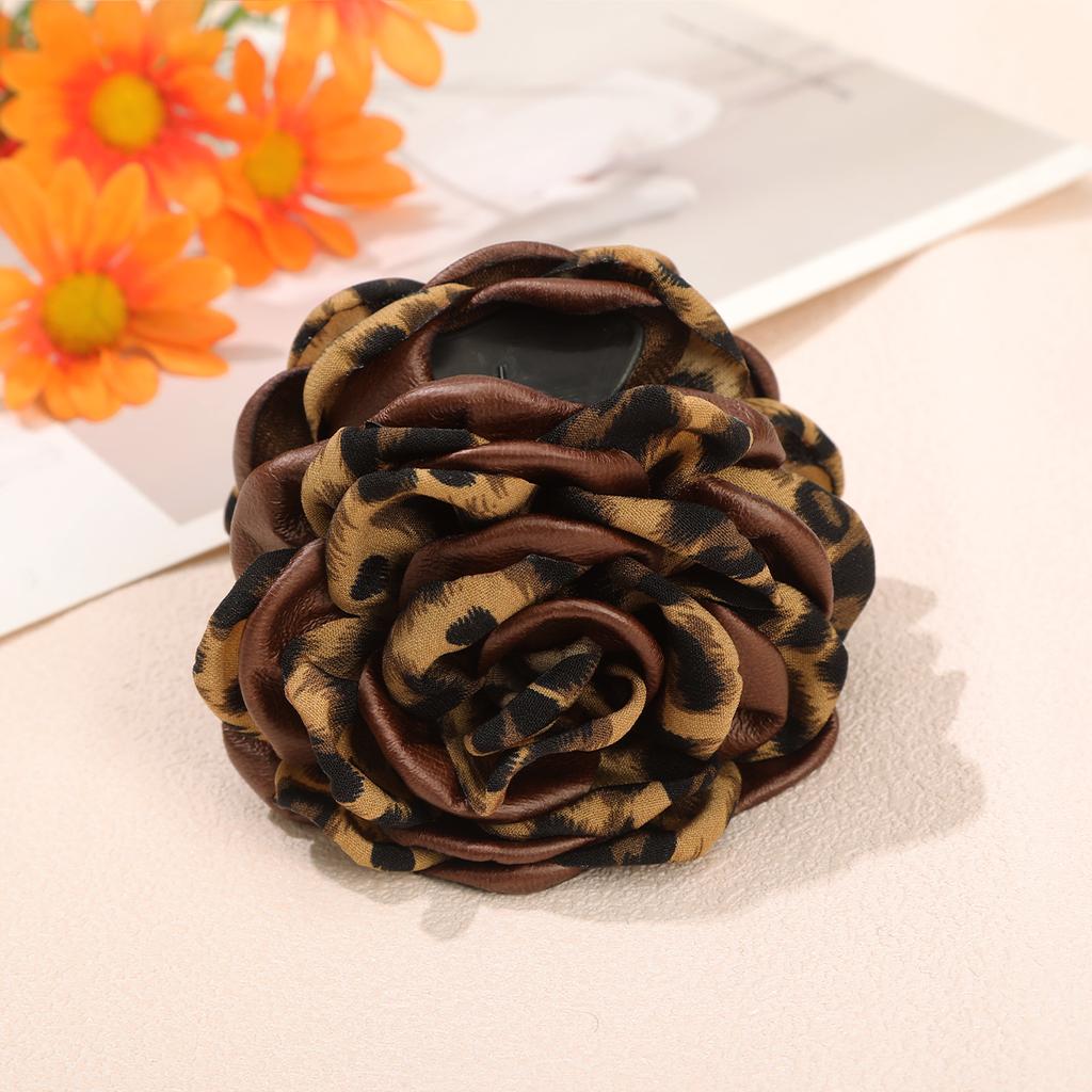 AWAYTR Leopard Pattern Flower Hair Claws Fabric Floral Hair Clips Crab For Women Girl Gift Hair Accessories Valentine Headwear