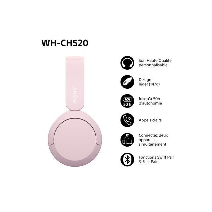 Casque audio Sony Arceau sans fil Bluetooth Multipoint WHCH520 Rose