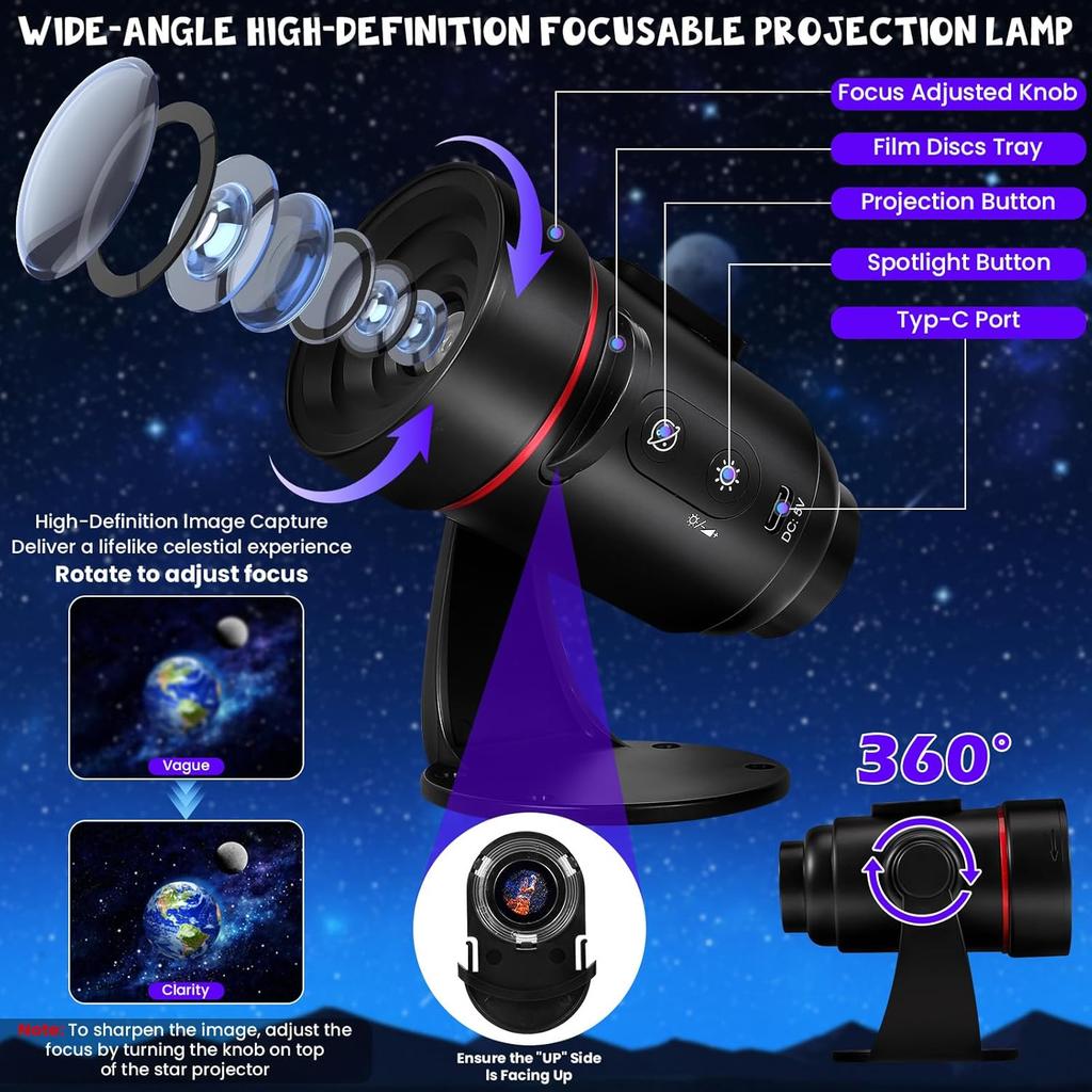 Galaxy Projector 2-in-1 Star Planetarium with 7 HD Slides LED Night Light for Kids Bedroom Ceiling Decor