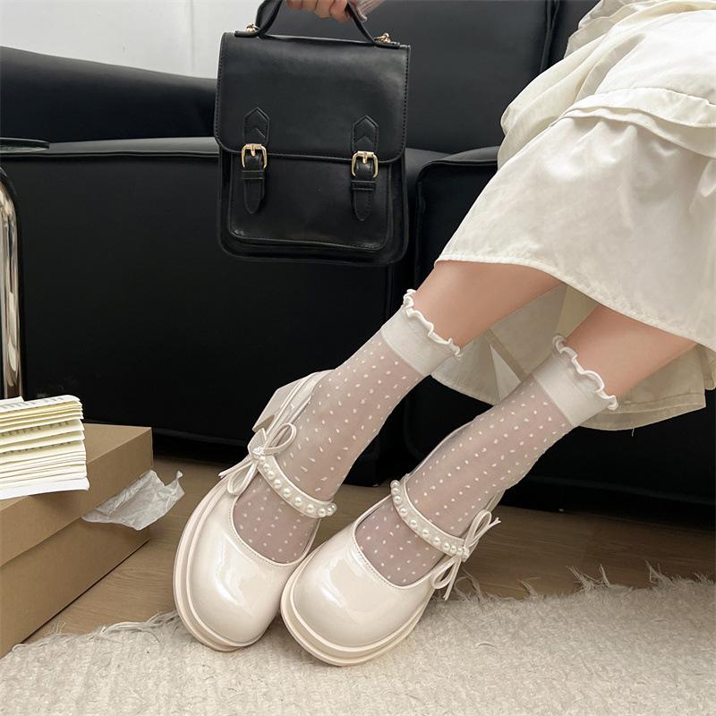 Black French retro rough high heel light mouth single shoes women's 2025 new summer with skirt bow Mary Jane shoes