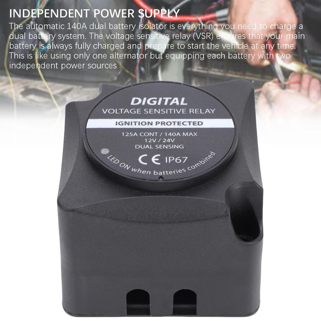 Voltage Sensitive Relay Digital VSR Smart Dual Battery Isolator 140A Water Proof Automatic Charging for Car RV ATV UTV Boat Mari