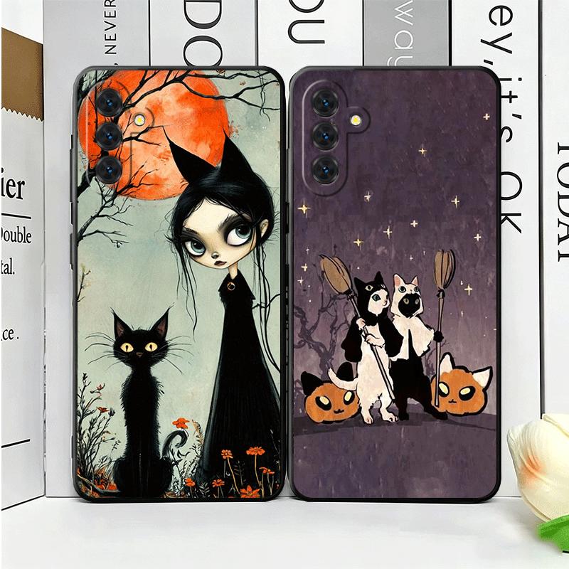 Black Cat Witch Aesthetics Soft Phone Case for Samsung A17 A37 A57 A16 A26 A36 A56 A15 A25 A35 A55 A14 A24 A34 A54 A13 A23 A33 A