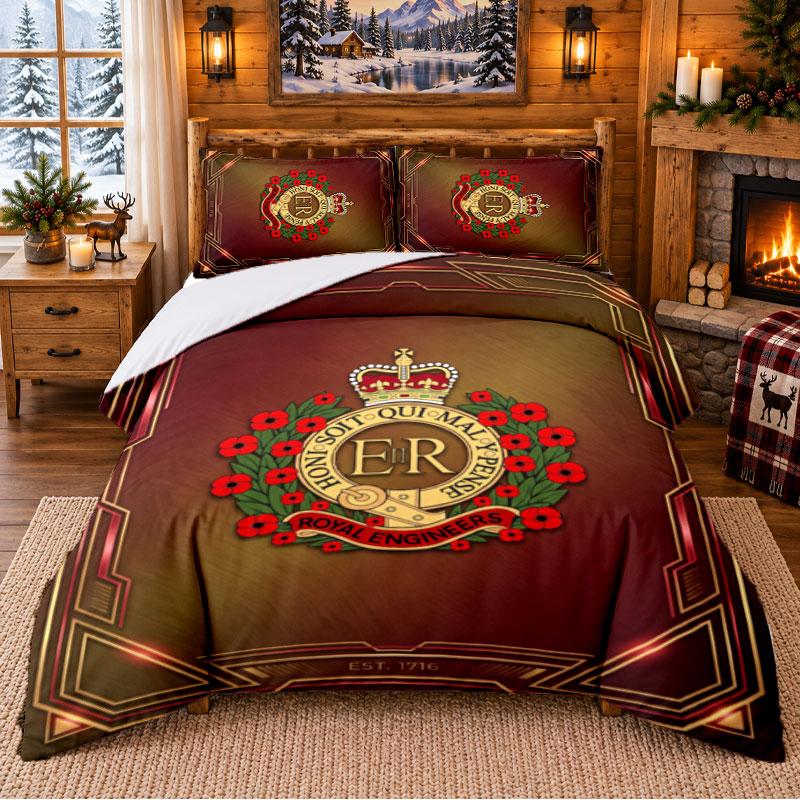 Printed 3Pcs Bedding Set Royal Engineers A.F.C Pattern Bed Sheet Pillowcase For Bedroom Decor
