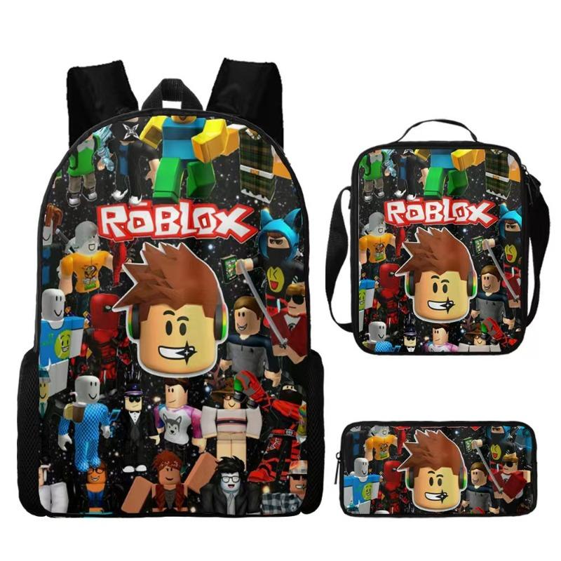 Roblox dreiteiliges Schülertäschchen Cartoon-Animation Essensbeutel große Kapazität verschleißfest atmungsaktiv Schultasche Wirbelsäulenschutz Schultasche