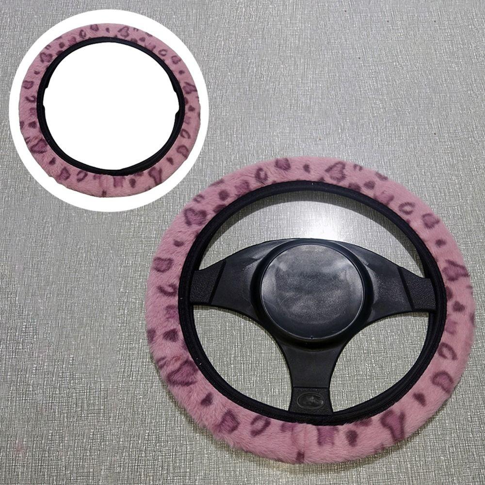 Warm&Cozy Steering Wheel Cover Leopard Heart Print Winter Teering Wheel Cover  Truck