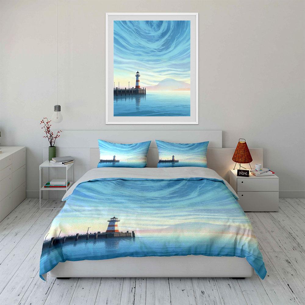 Lighthouse and Ocean Pier. Bedding Sets Duvet Cover Sets Duvet Covers Pillowcases(1 * Duvet Cover 2 * Pillowcases Without Duvet Insert)
