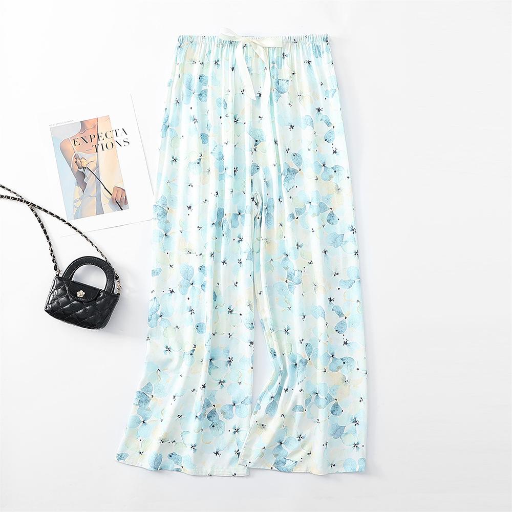 Women's Pajama Bottoms Floral Print Cuff Pants Wide Leg Pj Pants Elastic Waist Sleep Pants Loungewear Nightwear