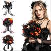 Gothic Artificial Bouquet Wedding Bouquets for Bride And Bridesmaid, Halloween Bouquet, Dead Branch Flower Black Rose Blooms Fake Centerpiece,