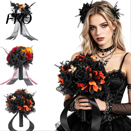 Gothic Artificial Bouquet Wedding Bouquets for Bride And Bridesmaid, Halloween Bouquet, Dead Branch Flower Black Rose Blooms Fake Centerpiece,