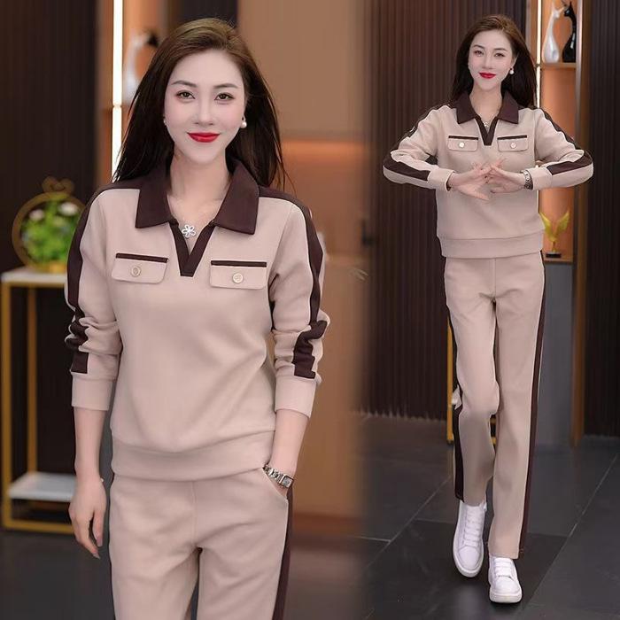 2024 Women's Slim Fit Sports Suit: Fashionable Spring & Autumn Casual Two-Piece Long-Sleeve Sweater Set