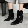 Fashion NEW Autumn Women Boots Pointed Toe Chunky Heel Shoes Cow Suede Leather Shoes for Women Casual Slip-on Western Boots Daily Shoes