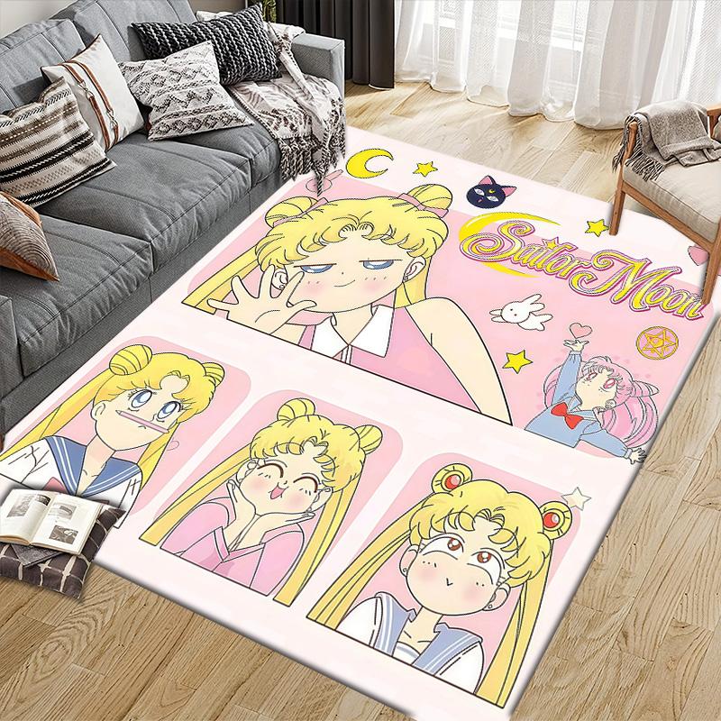 Sailor Moon Flannel Pattern Square Carpet,Area Rug,Carpet Rug for Living Room Bedroom Sofa Playroom Decor,Non-slip Floor Mat