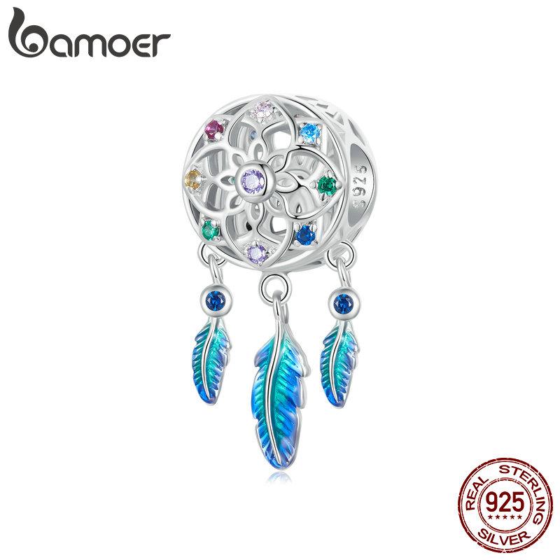 BAMOER 925 Sterling Silver Rainbow Dreamcatcher Pendant Charms Fit Women Bracelet DIY Fine Jewelry Gift 925 Silver Charm Beads