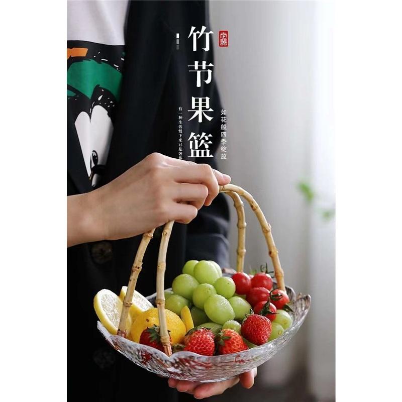Nordic Style Rattan Glass Fruit Basket Snack Plate Retro Living Room Storage Candy Box Light Luxury Tea Table Handheld Fruit Plate