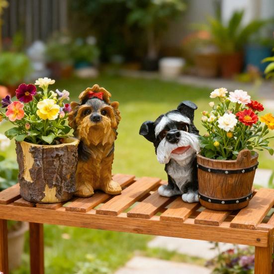 Puppy Figurine Planter Pot Decorative Small Bucket Planter with Cartoon Dog Statue for Desktop Office Windowsill
