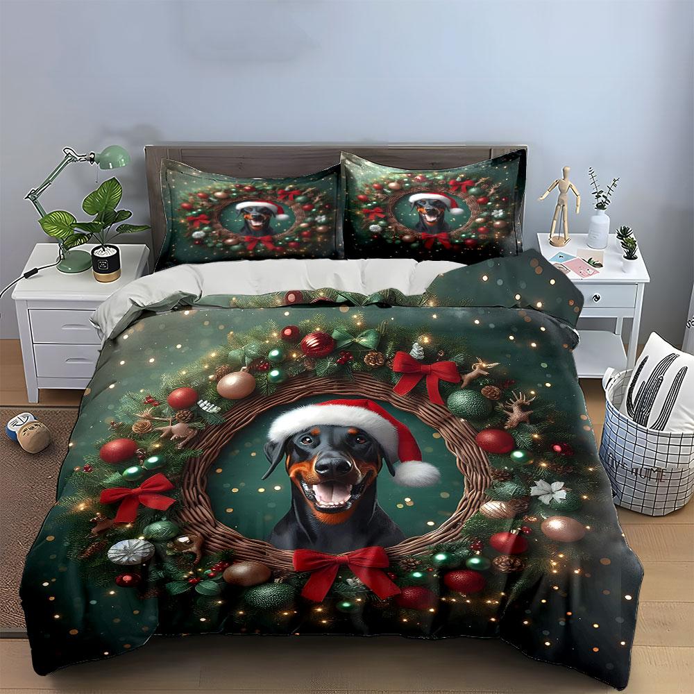 Festive Canine Charm Bedding Sets Duvet Cover Sets Duvet Covers Pillowcases(1*Duvet Cover 2*Pillowcases Without Duvet Insert)