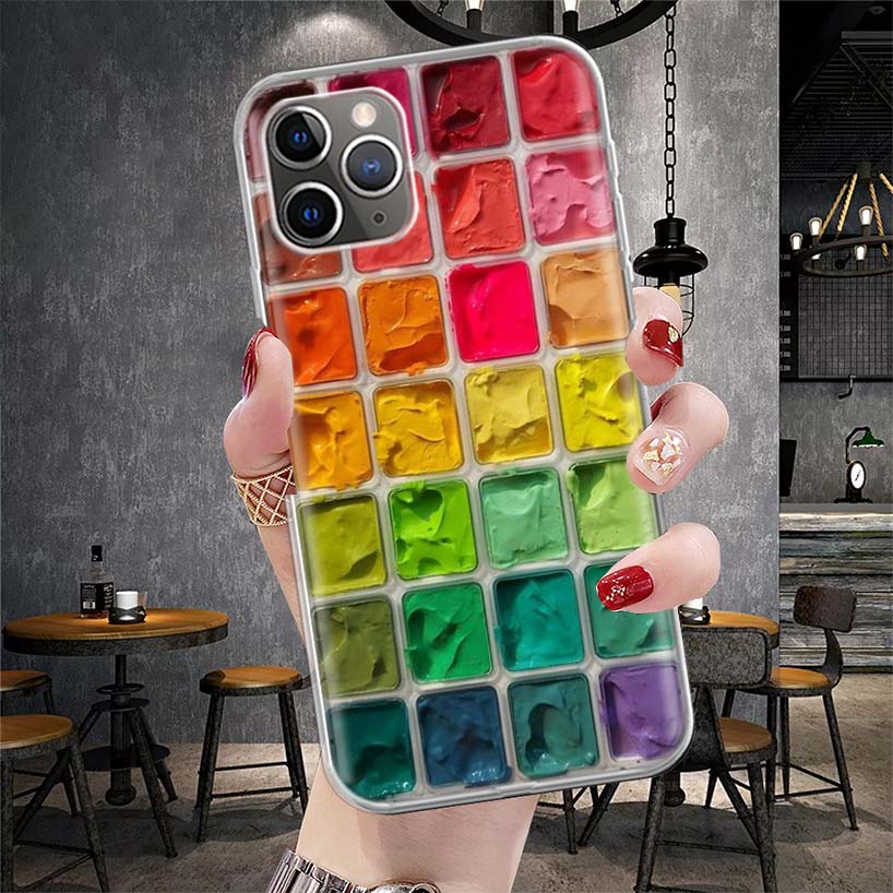 Watercolors Set Paint Palette Painting Box Soft Phone Case For IPhone 11 17 Air 16E 16 Pro Max 15 + 14 Plus 13 Mini 12 Apple 7 S