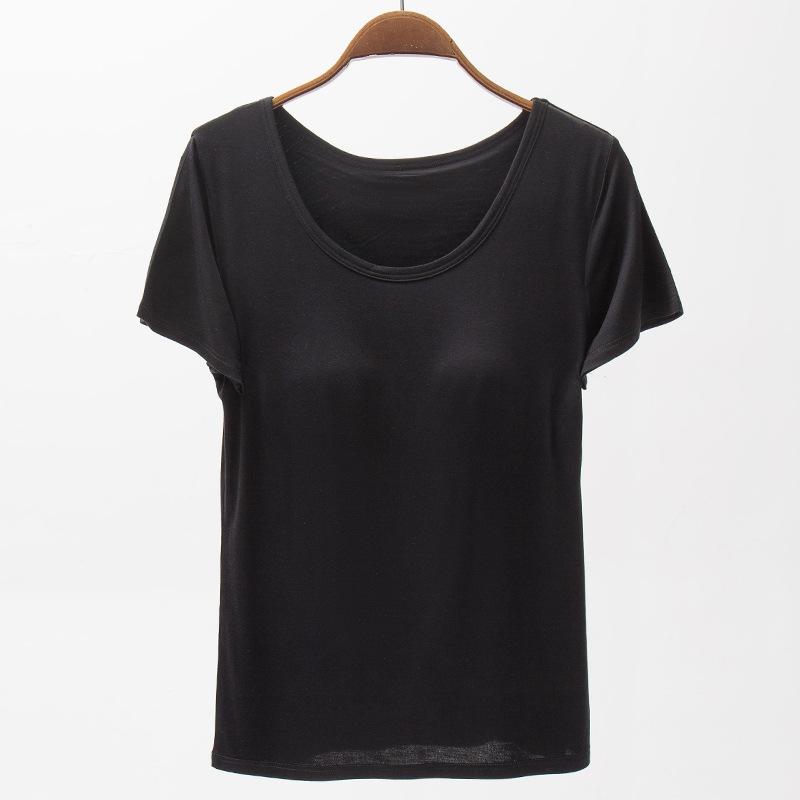 VEZFAA Women's Fashion Casual Summer Spring Solid Color Print Short Sleeve O-Neck Blouses & Shirts