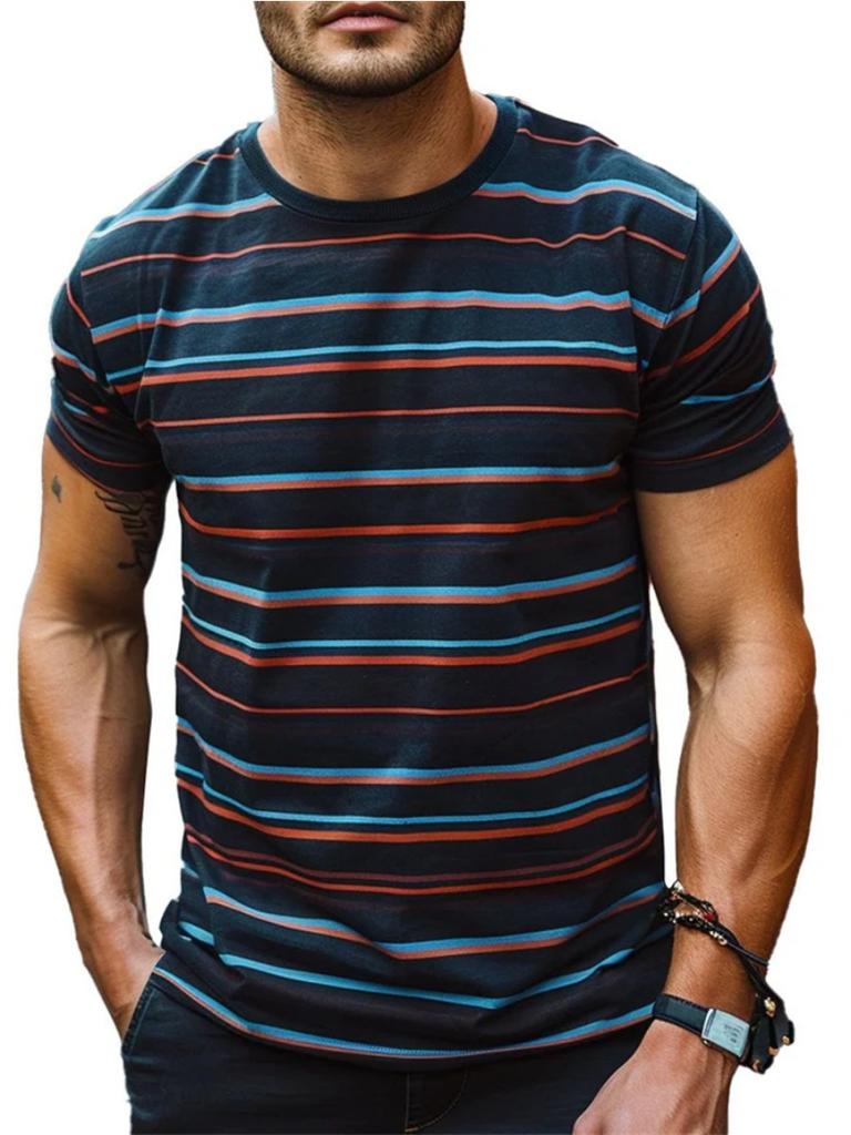 Summer Fashion Stripe 3D Printed T Shirts For Men Summer Casual Crew Neck Short Sleeve T-shirt Loose Quick Dry Breathable Tees Tops