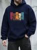 Soft fleece hoodie sweatshirt with colorful retro wilderness artwork for men daily wear and casual short‑trip outings