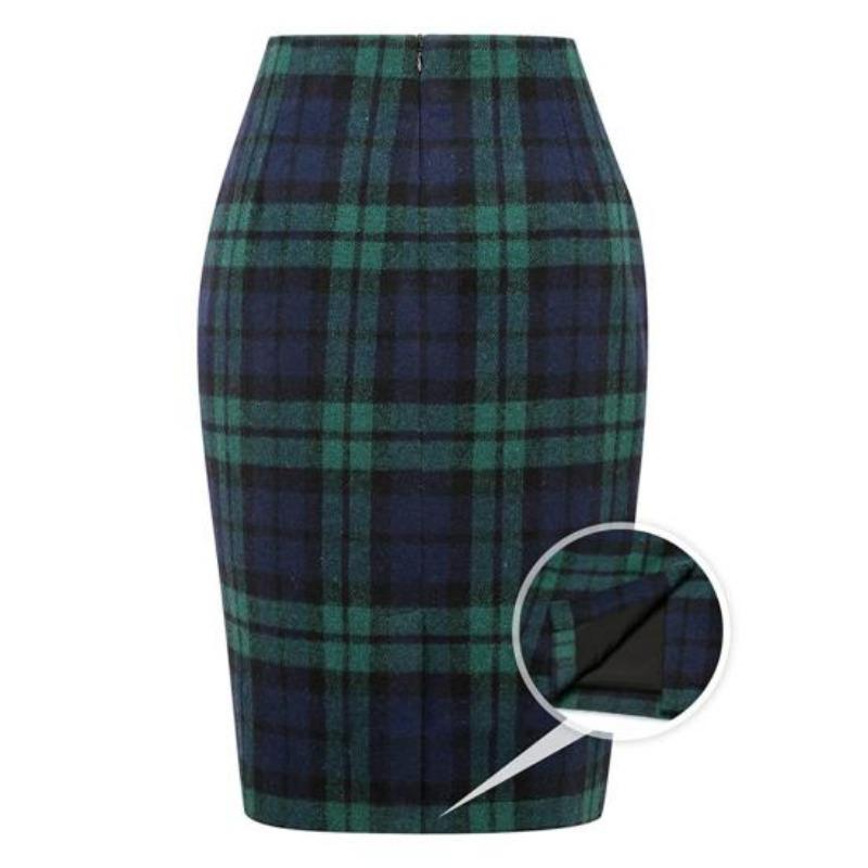 Frauen Frühling Rock Hohe Taille Plaid Print Kontrast Farbe Slim Fit Gerade Warm Halten Mantel Knielangen Winter Rock Weibliche kleidung