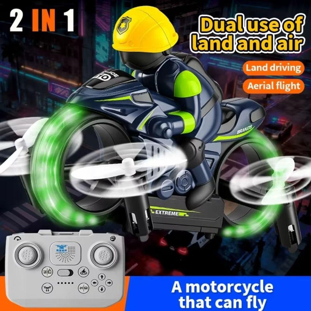 2.4G Remote Control RC Flying Motorcycle Night LED Lights Land Air Dual-Use Toy Land Air Play