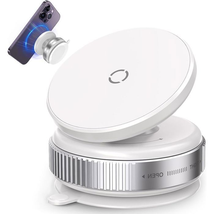 Support Magnétique Téléphone - Blanc - 360° Rotatif - Antidérapant - Léger - Multisurface