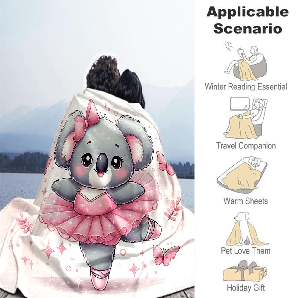 1pc Koala Ballerina Outdoor Flannel Blanket Soft Warm All-Season Throw for Sofa Bed Car Camping Office, Cozy Gift Idea1152S
