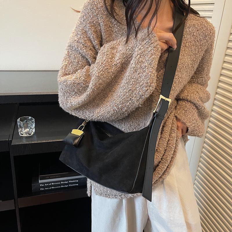 Pu Leather Casual Autumn Winter Shoulder Tote Soft Matte Suede Leather Women's Bag 2 Set Messenger Bag Adjustable Strap Handbags