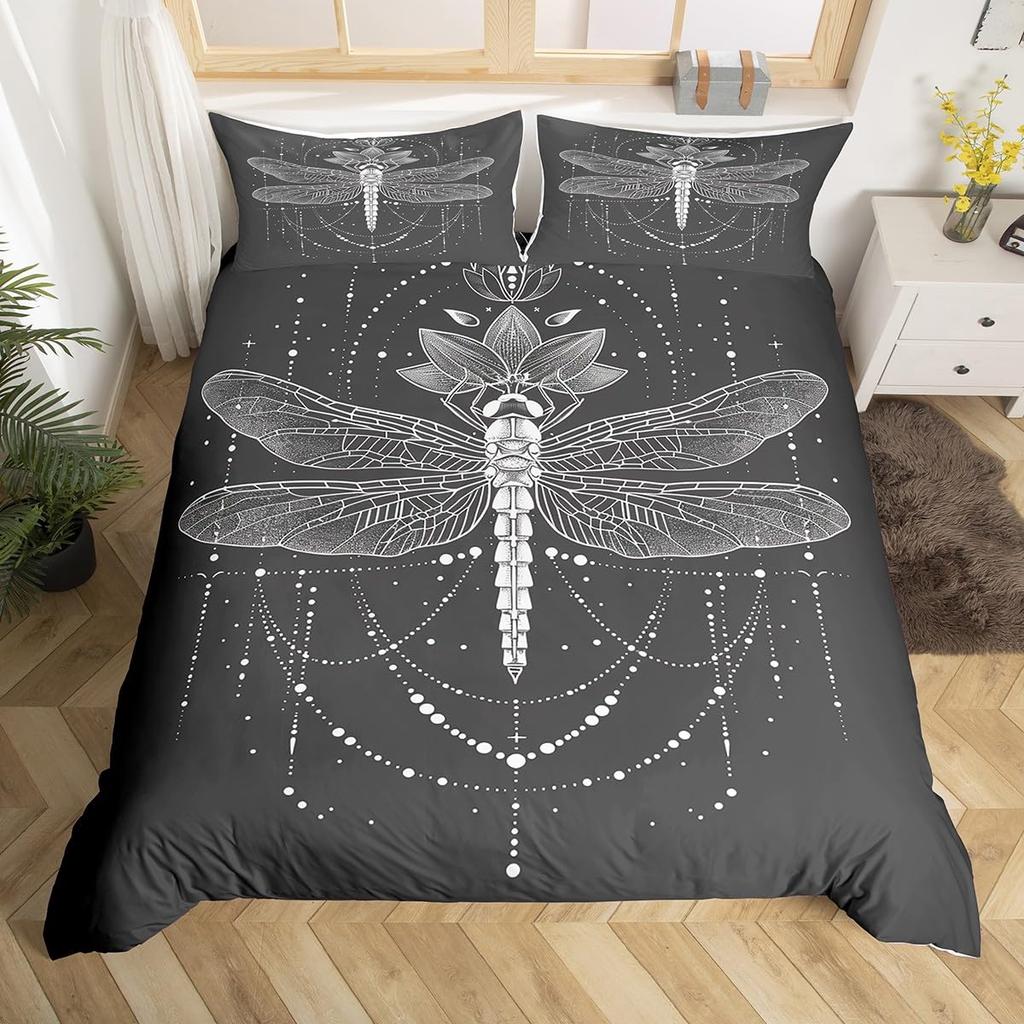 Comforter Colorful Dragonfly Women Kids Girls Floral Botanical Pattern Room Decor Bedding Set Queen King