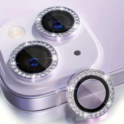 Pellicola protettiva in vetro temperato con strass per obiettivo della fotocamera con diamante viola per iPhone 15 14 13 12 11 Pro Max Plus 12 15Pro ProMax