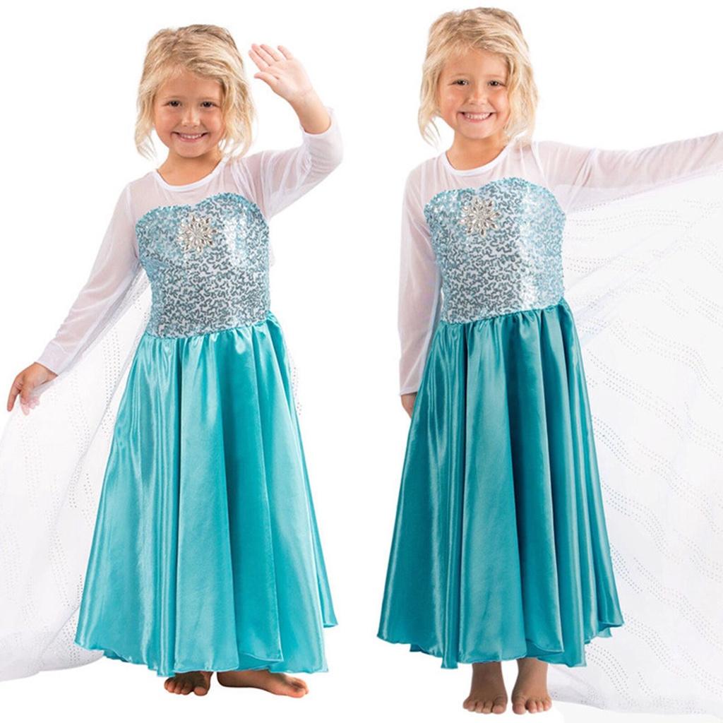 Girls Elsa Kids Fancy Dress Costume Princess Anna Party Dresses Cosplay Outfits