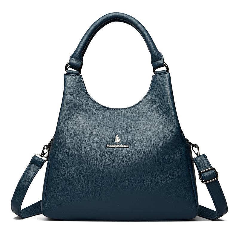 Dámská měkká taška z pravé kůže, taška přes rameno, jednobarevná kožená kabelka pro ženy Crossbody