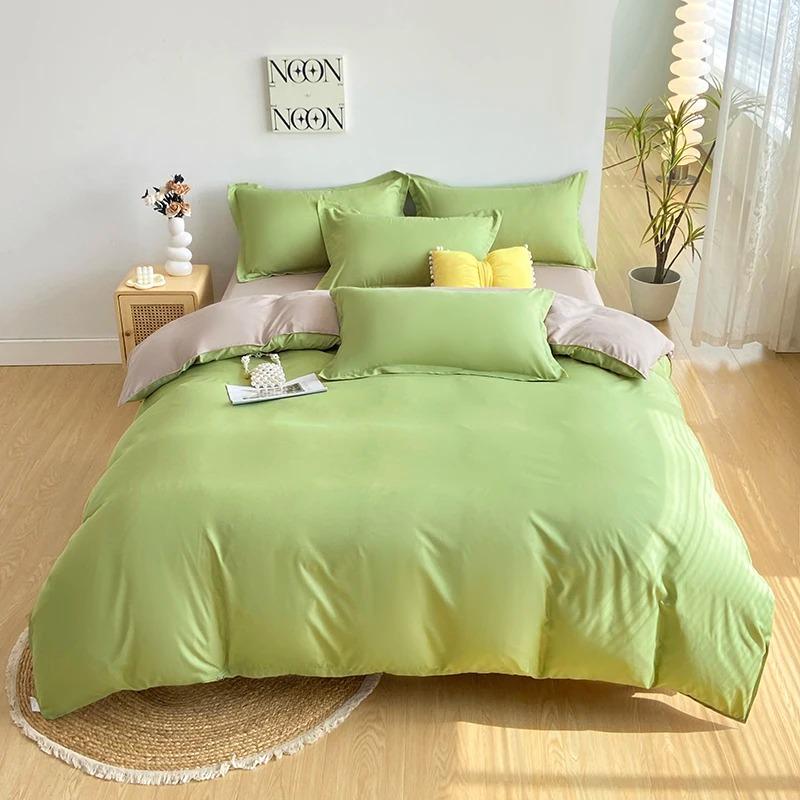 2-Side Color Blocking Duvet Cover 4Pcs Bedding Set Include Flat Sheet Fitted Sheet Two Pillowcases