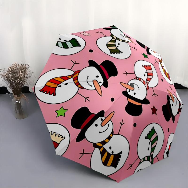1pc Snowmen Pattern Automatic Folding Umbrella - 8-Rib Automatic Open/Close, Large Canopy Birthday Festival Gift yy251217095