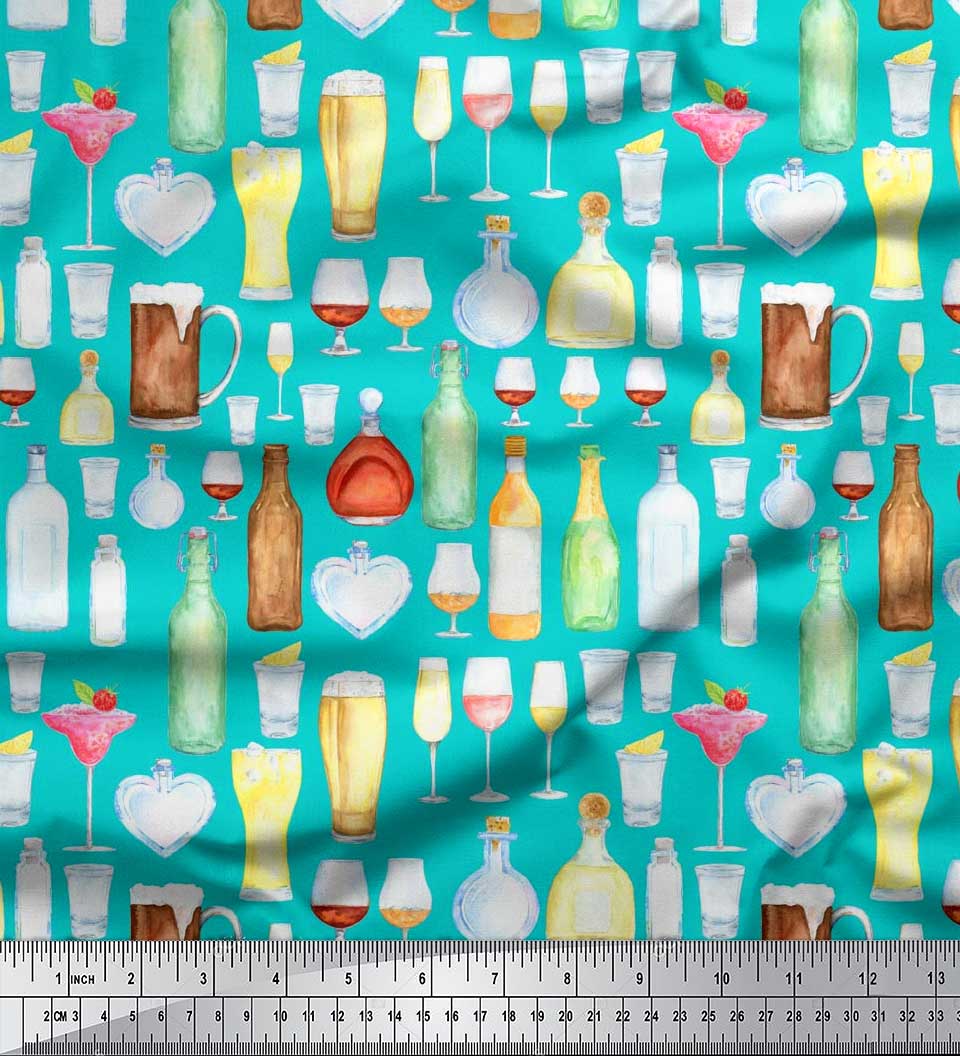 

Soimoi Japan Crepe Satin Bottle, Wine & Beer Bar Fabric Prints на метр 42 дюйма 42 Inch Wide - Poly Crepe зелений