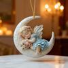 2D Flat Acrylic Angel Baby On Moon Sculpture Hanging Pendant Charm Christmas Tree Ornament Car Interior Decors Gifting