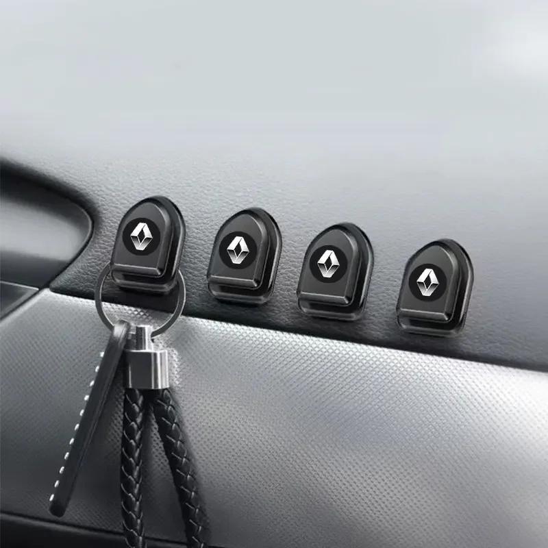 2/4Pcs Mini Car Hooks USB Cable Headphone Key Storage Hooks Emblem For Renault Koleos Clio Laguna 2 Megane 2 3 Duster Logan d111