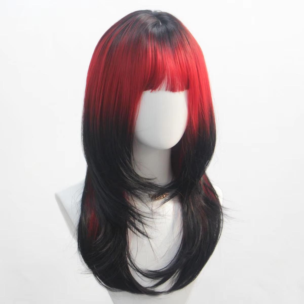 

Red and Black Gradient Wavy Long Straight Hair Fiber Synthetic Wig Valentine s Day Anime Party cosplay червоний колір чорний