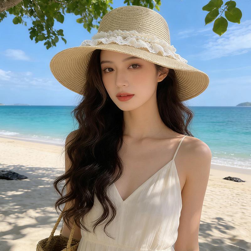 Vintage elegant French top hat seaside beach vacation straw hat sunshade sunscreen hat