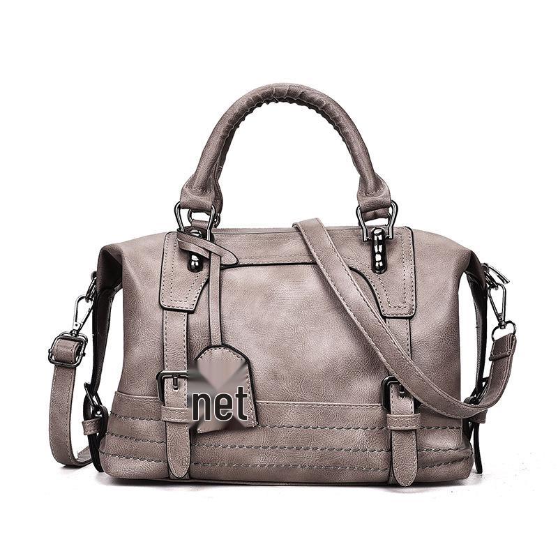Retro Oil Wax Leather Boston Handbag, Large Capacity Shoulder & Crossbody Women's Bag