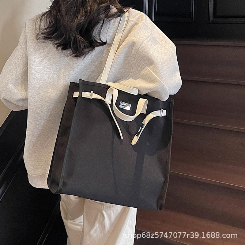 2025 New Simple Casual Canvas Bag Large Capacity Portable Shoulder Tote Bag Simple Commuter Student Class Bag