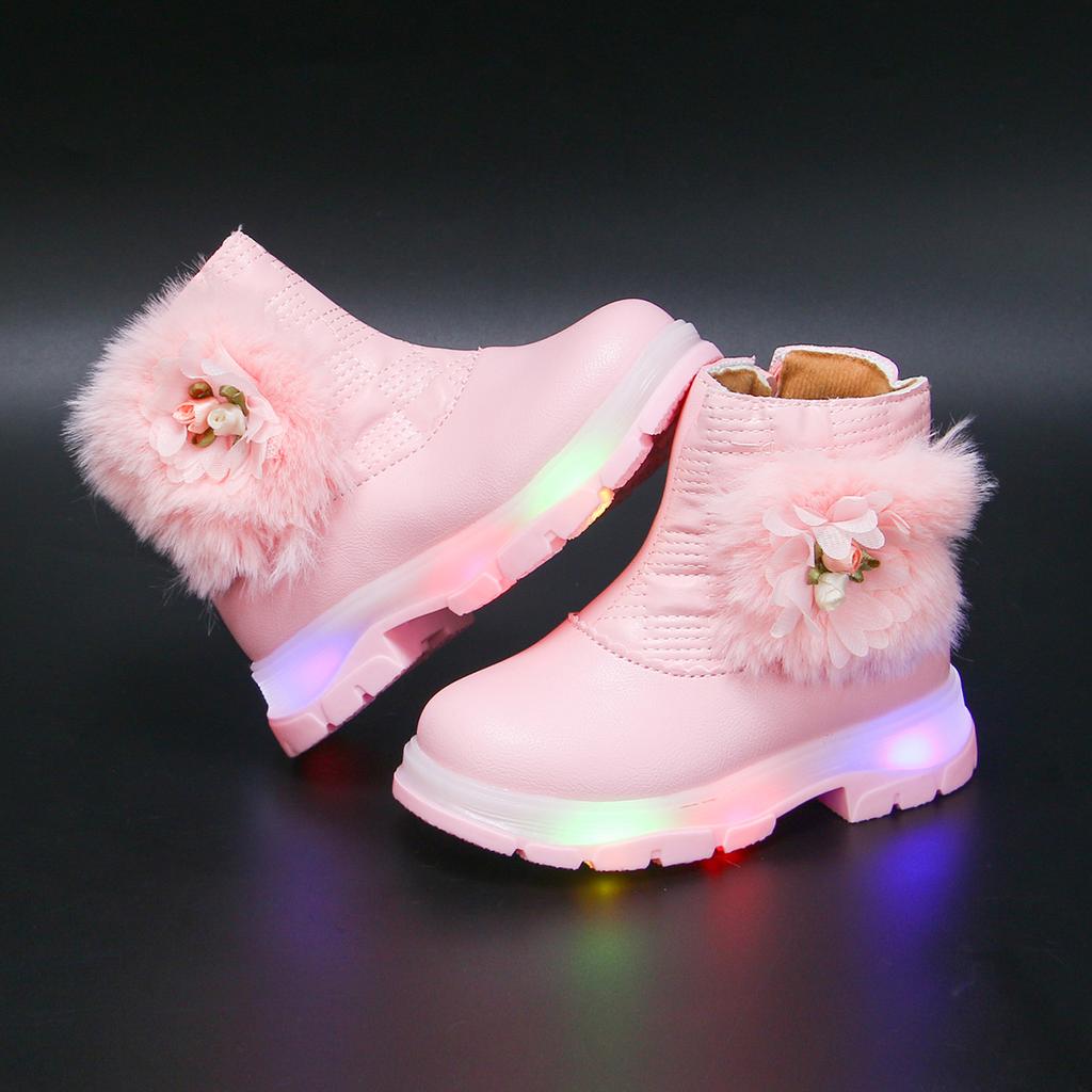 LUCKIDS LED boots for kids light up zip ankle boots for kids girls rubber shoes size 21-30