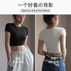 Black American front shoulder crew neck short short-sleeved T-shirt women's summer new slim-fitting navel-showing sweet Spice Girl top